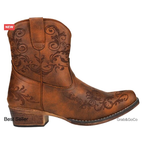 Western Chic Ankle Boots Faux Leather Floral Embroidery Low Heel Casual Comfort